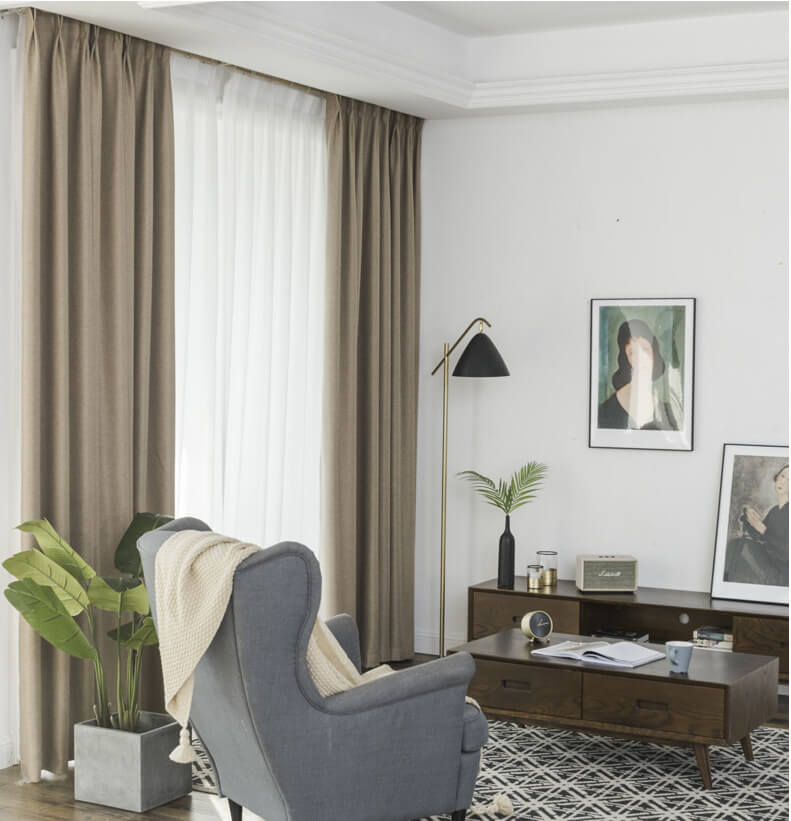 Solid Minimalist Modern Cotton Linen Blend Woven Fabric for Curtain Wh