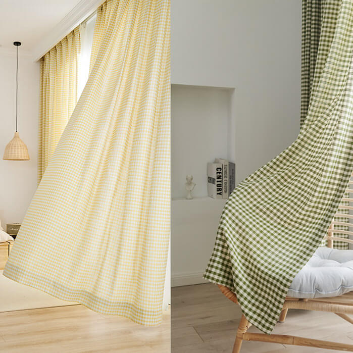 Instagram Plaid Curtain Cotton Linen Blend Woven Fabric for Curtain Wh