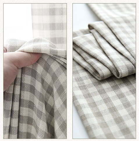 Instagram Plaid Curtain Cotton Linen Blend Woven Fabric for Curtain Wh