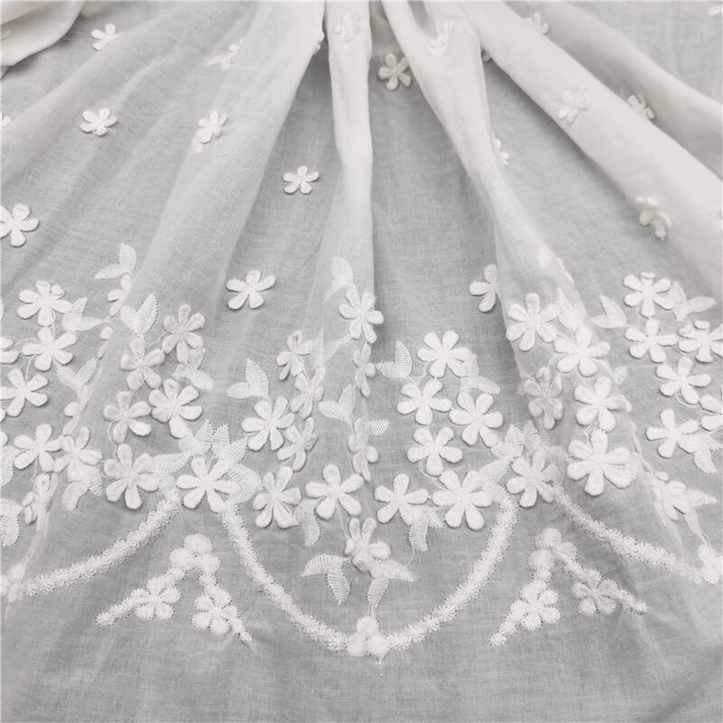 Embroidered Fabric Placement Floral 3D 100% Cotton for Women's Wear Wh