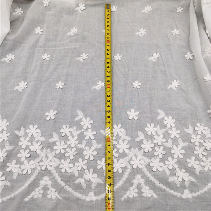 Embroidered Fabric Placement Floral 3D 100% Cotton for Women's Wear Wh