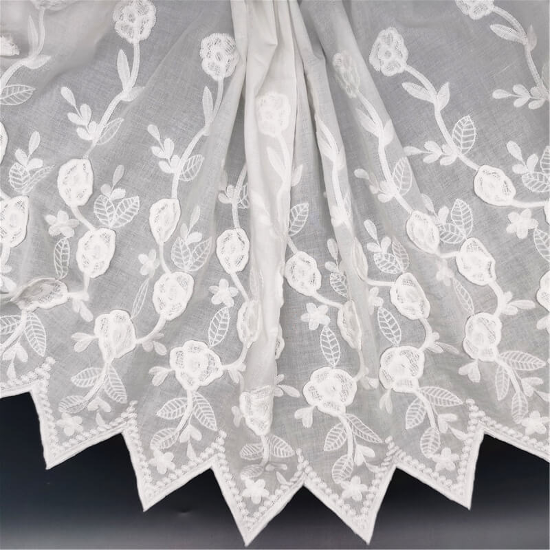 Embroidered Fabric Placement Floral 3D 100% Cotton for Women's Wear Wh