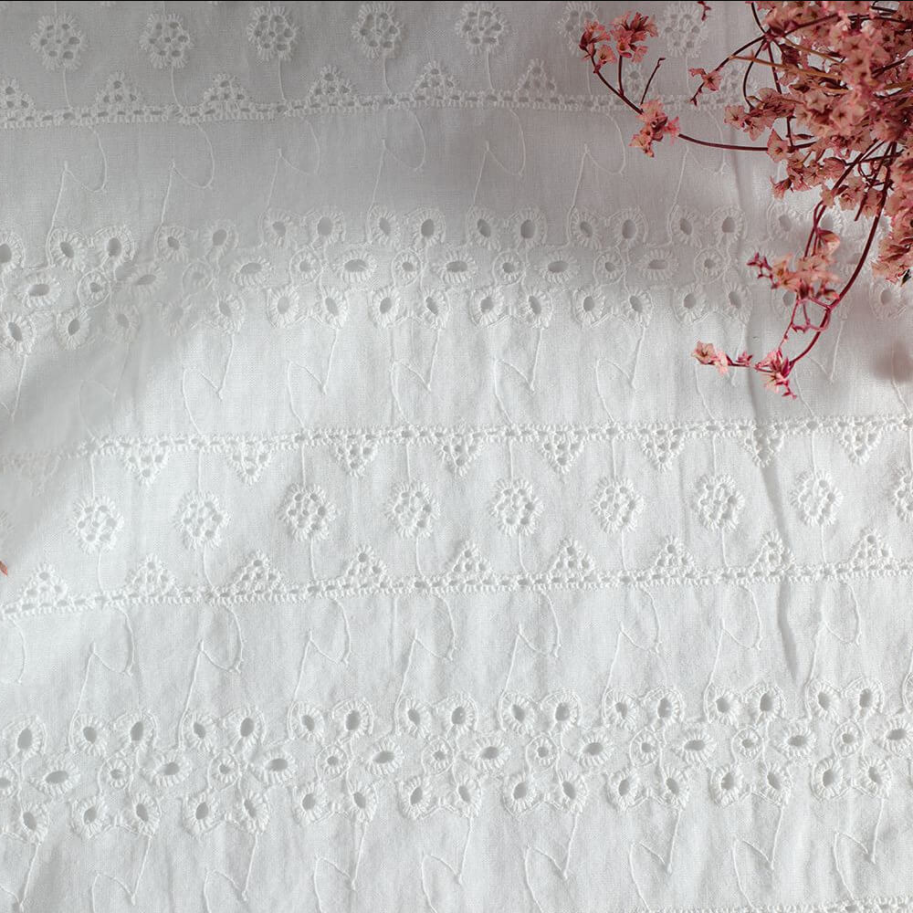 Cutwork Kids 100% Cotton Embroidered Fabric for Women's Wear Wholesale