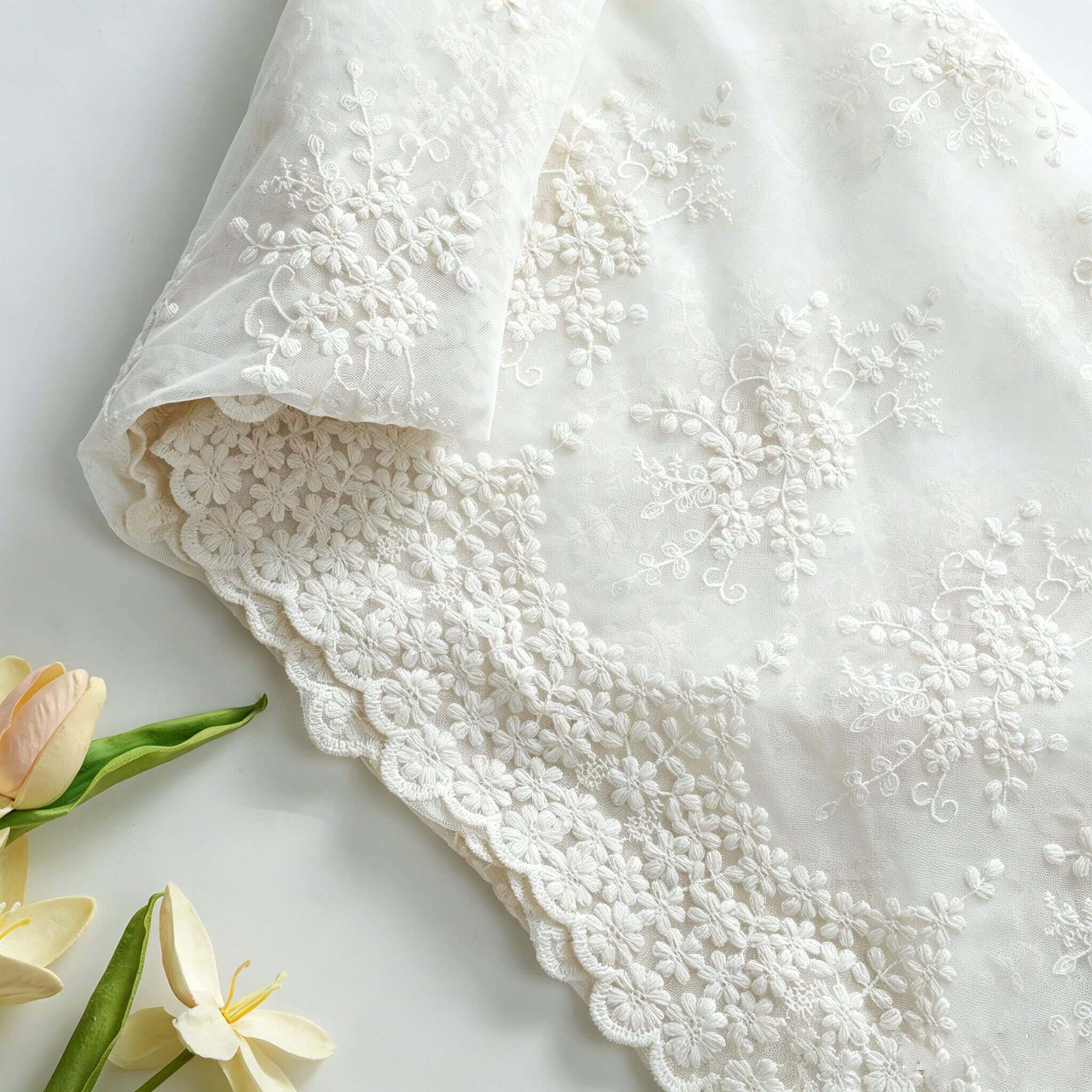All-Over Pastoral Decorative 100% Cotton Embroidered Fabric for Women'