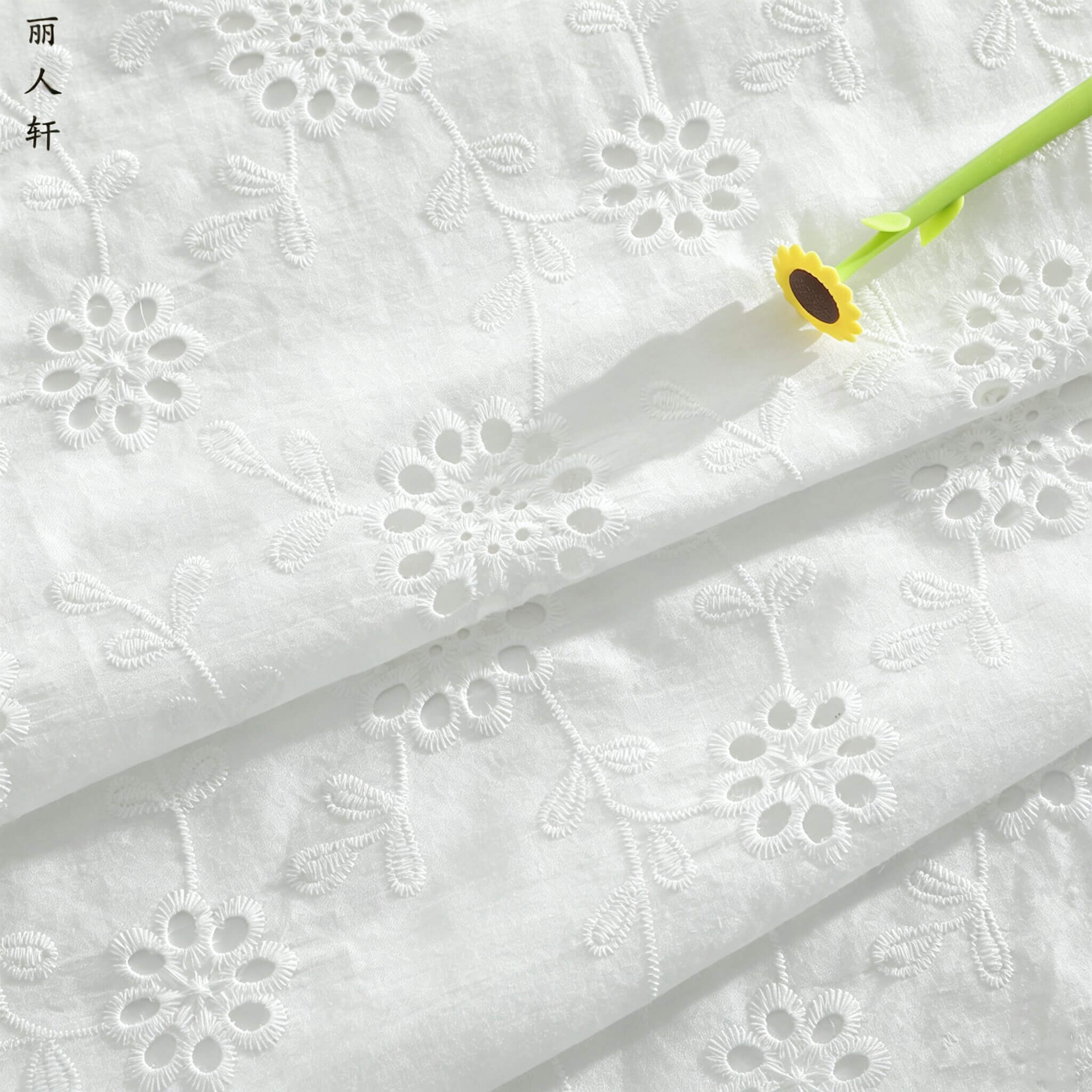 Eyelet All-Over Lace Trim Cotton Embroidered Fabric for Women's Wear W