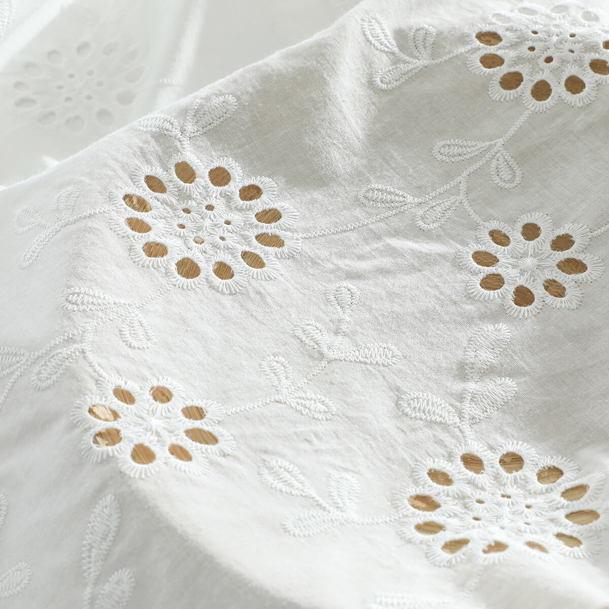 Eyelet All-Over Lace Trim Cotton Embroidered Fabric for Women's Wear W