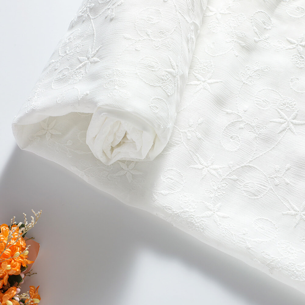Embroidered Lace Milk Silk Dress Embroidered Fabric for Women's Wear W 4