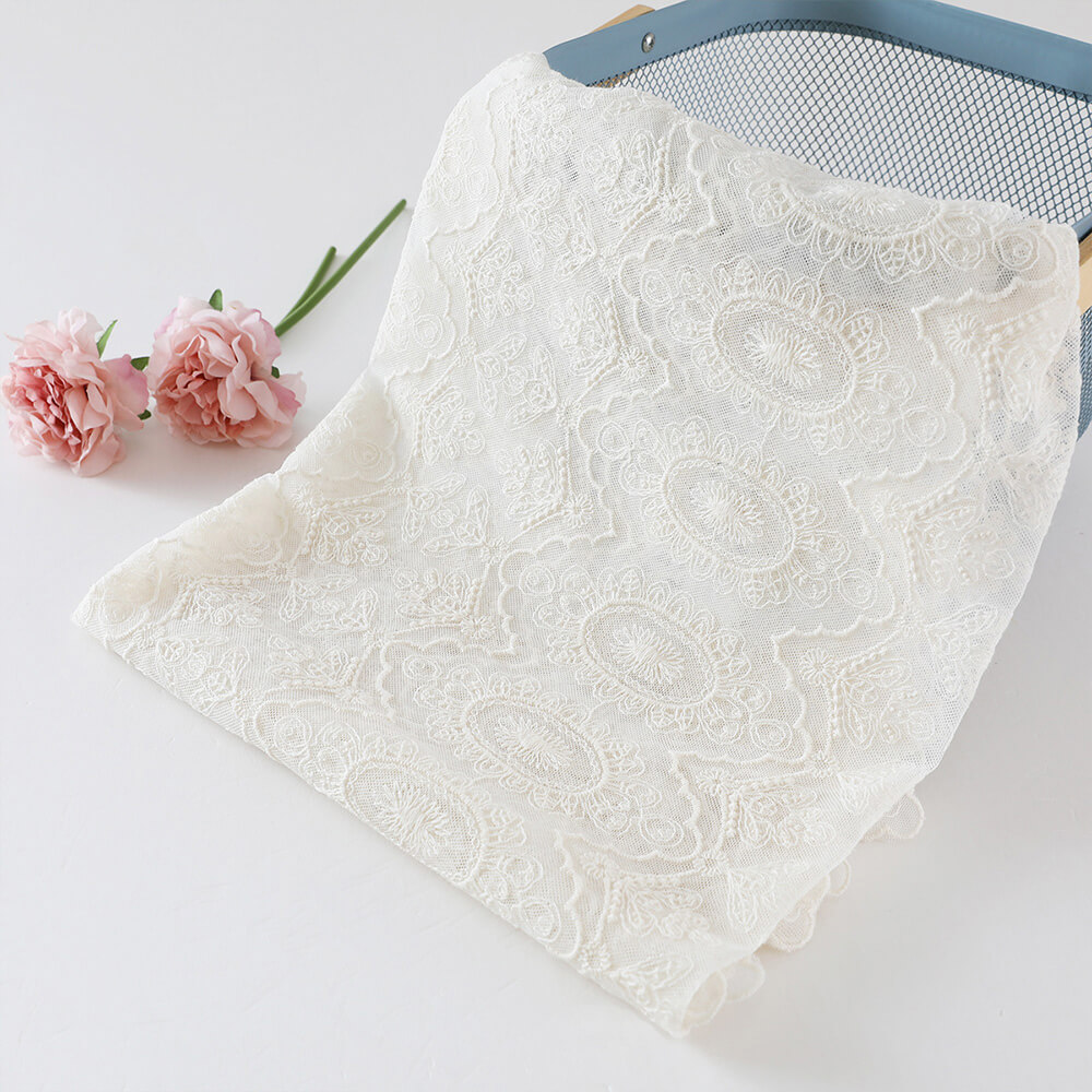 All-Over Cotton Thread Pastoral Cotton Embroidered Fabric for Women's