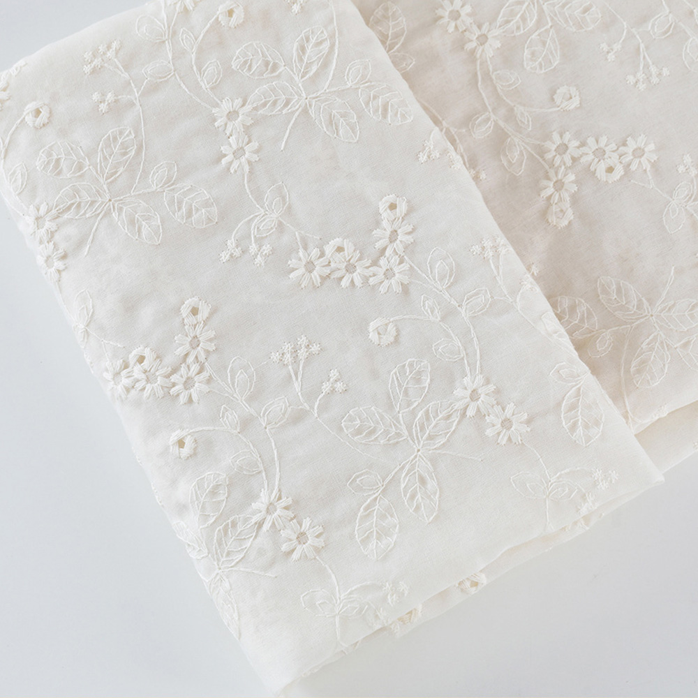 All-Over Women's Lace Trim Cotton Embroidered Fabric for Women's Wear