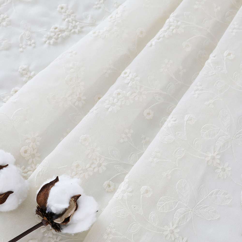 All-Over Women's Lace Trim Cotton Embroidered Fabric for Women's Wear