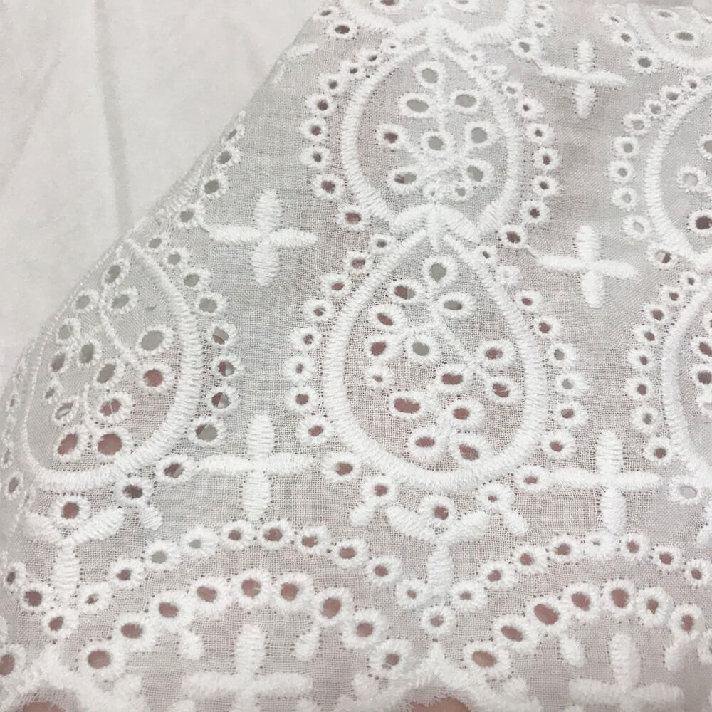 Eyelet Double Edge Placement 100% Cotton Embroidered Fabric for Women'