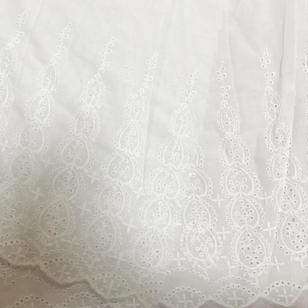 Eyelet Double Edge Placement 100% Cotton Embroidered Fabric for Women'