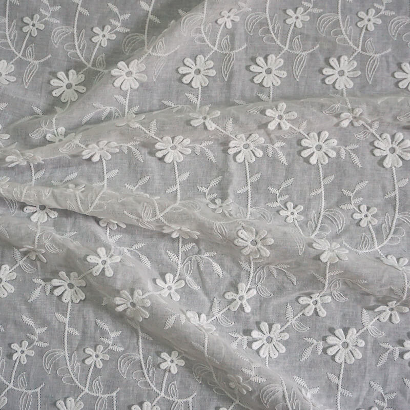 Embroidered Fabric Floral White for Women's Wear Wholesale Supplier