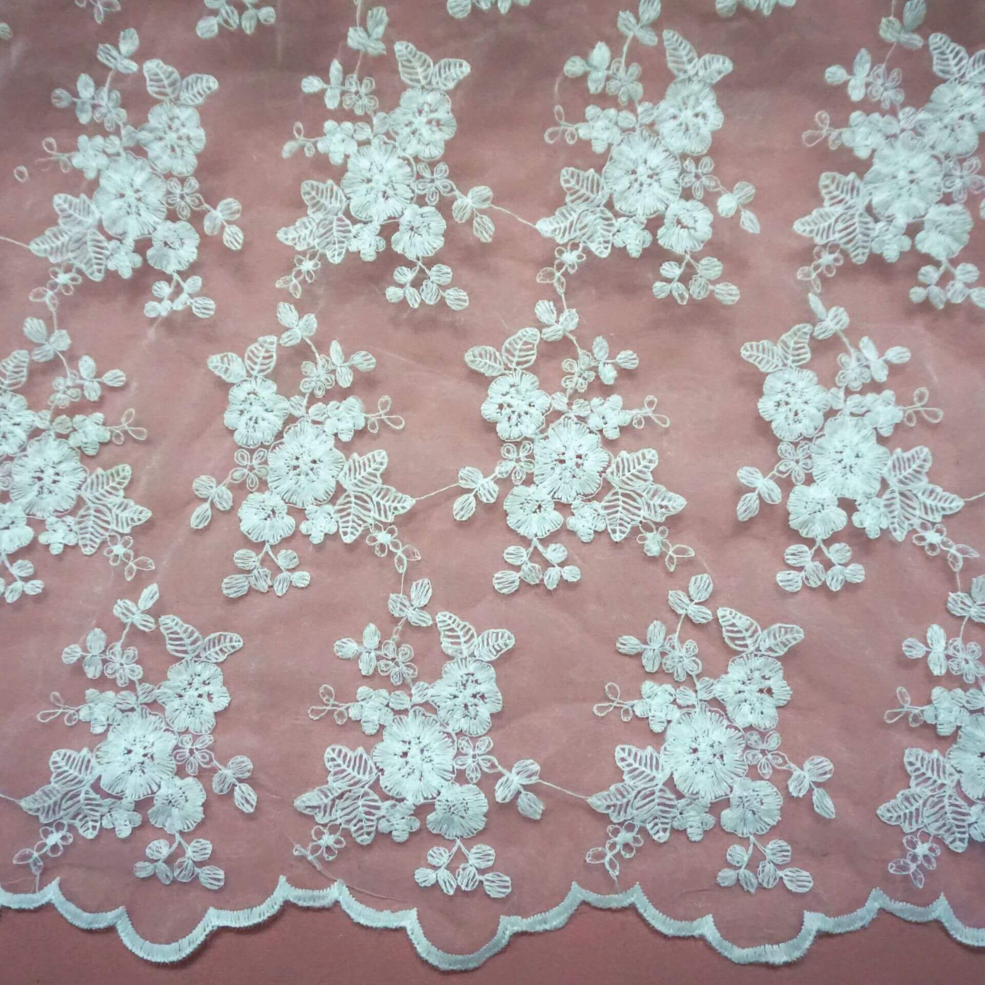 Embroidered Lace Milk Silk Wave Embroidered Fabric for Women's Wear Wh