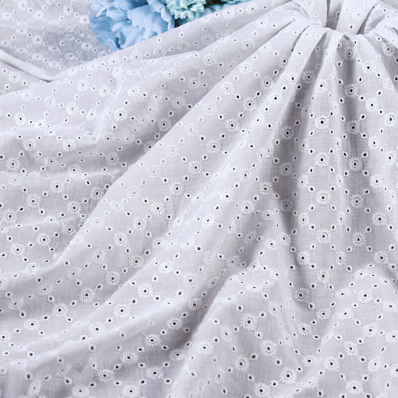 Embroidered Fabric Eyelet Dress 100% Cotton for Women's Wear Wholesale