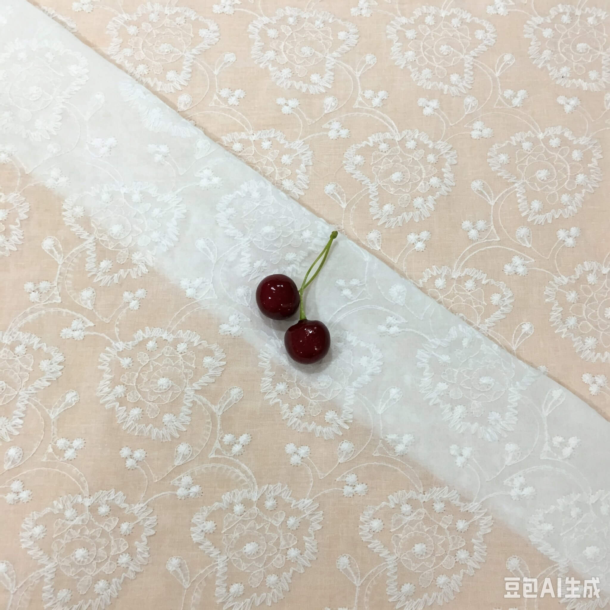 Embroidered Fabric Heart White Polyester for Women's Wear Wholesale Su