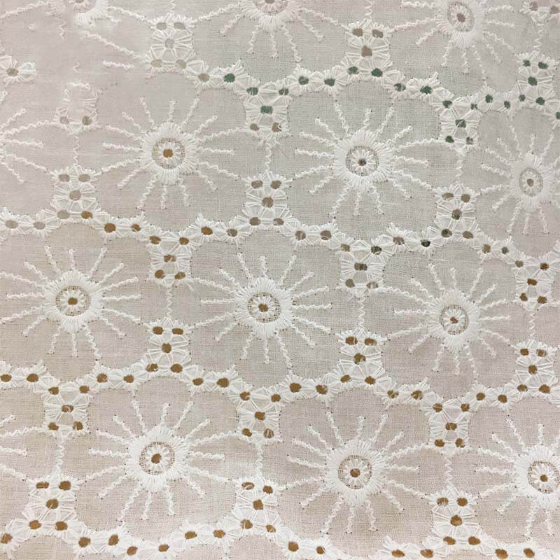 Embroidered Fabric Dress White 100% Cotton for Women's Wear Wholesale