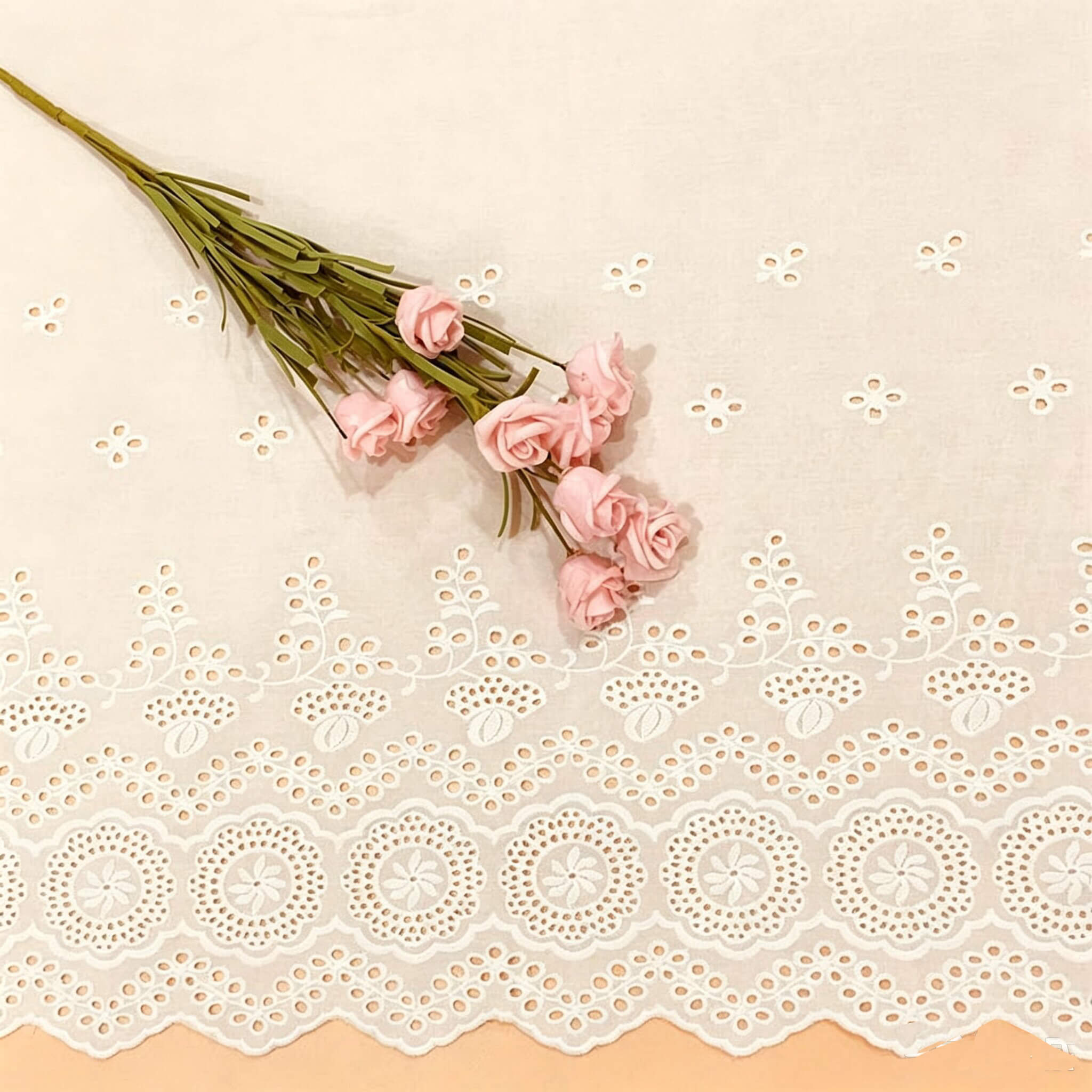 Embroidered Fabric Scallop Edge Wave 100% Cotton for Women's Wear Whol