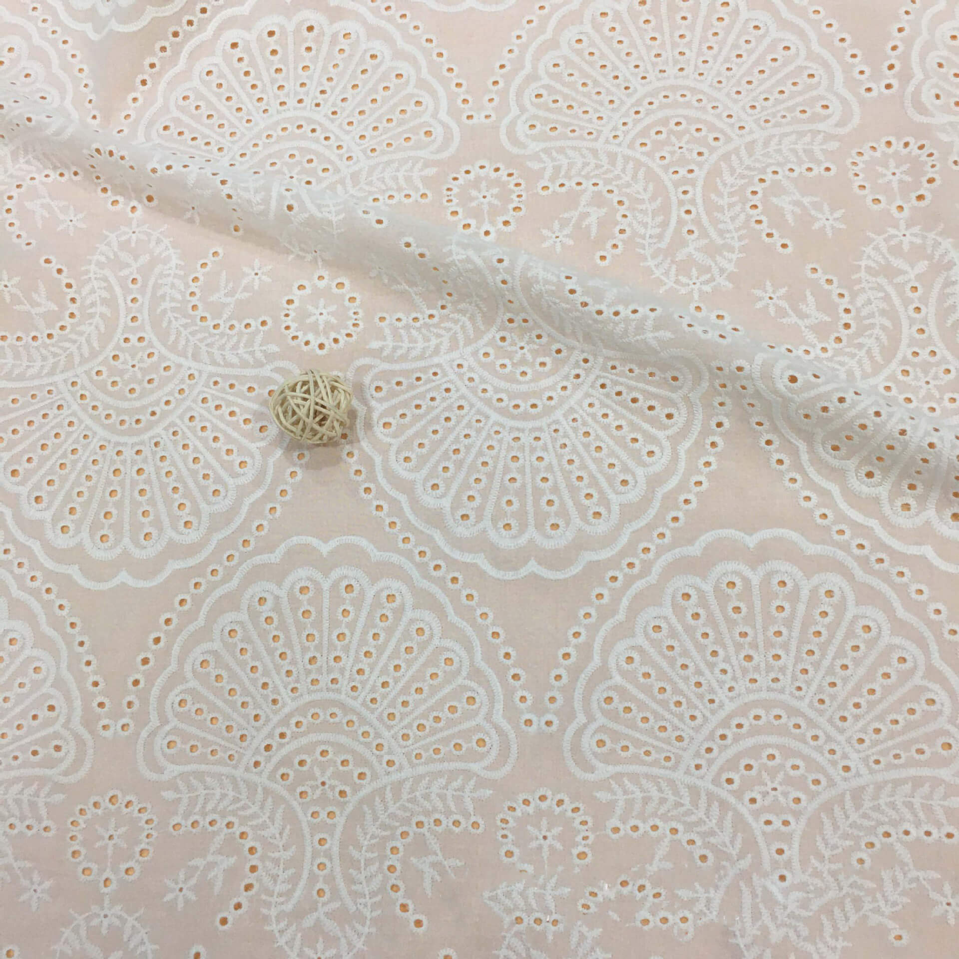 White Women's Lace Trim 100% Cotton Embroidered Fabric for Women's Wea