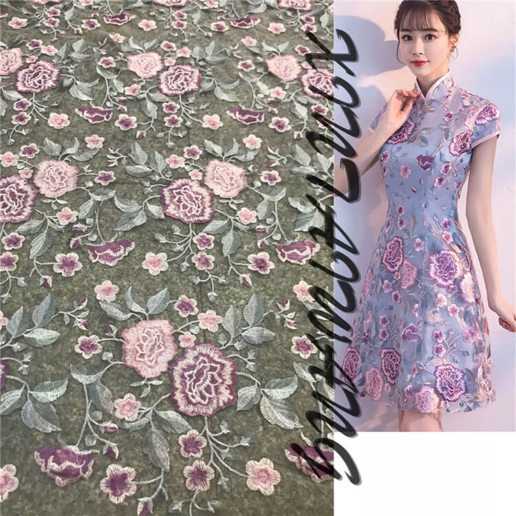 Embroidered Fabric Peony Dress Polyester for Women's Wear Wholesale Su