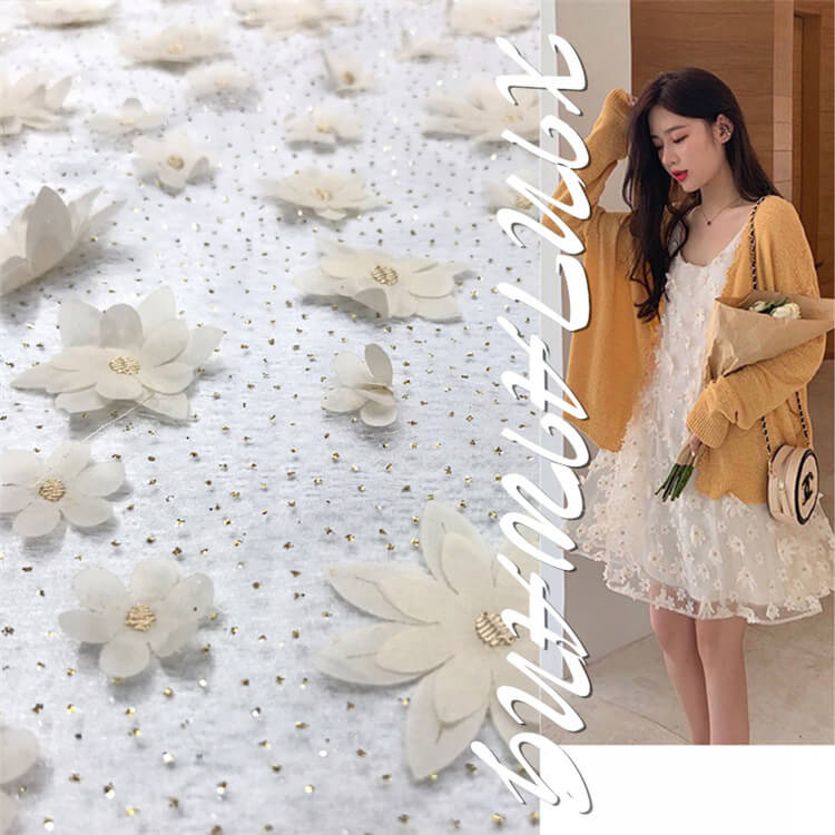 Embroidered Fabric 3D Dress Polyester Foil for Women's Wear Wholesale