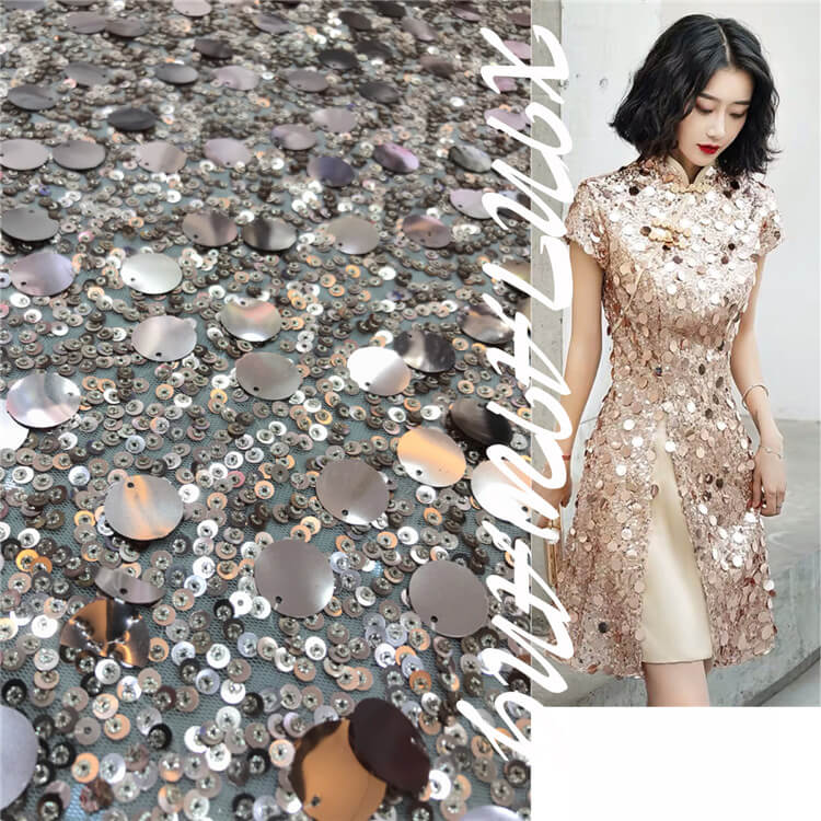 Dress Sequin Evening Polyester Embroidered Fabric for Women's Wear Who