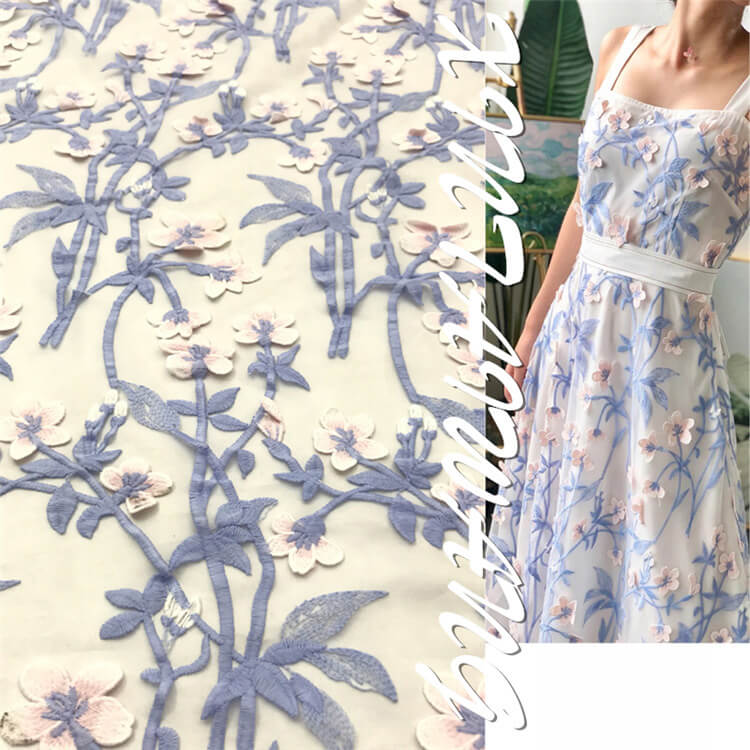 Embroidered Fabric Dress Floral Polyester for Women's Wear Wholesale S
