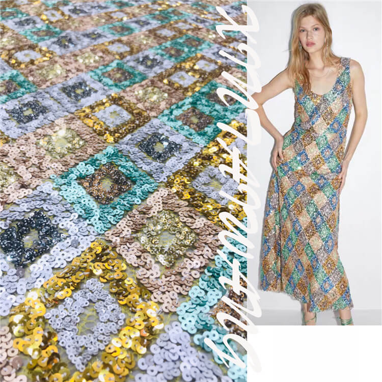 Dress Sequin Evening Polyester Embroidered Fabric for Women's Wear Who