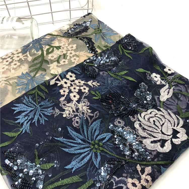 Embroidered Fabric Dress Sequin Polyester for Women's Wear Wholesale S