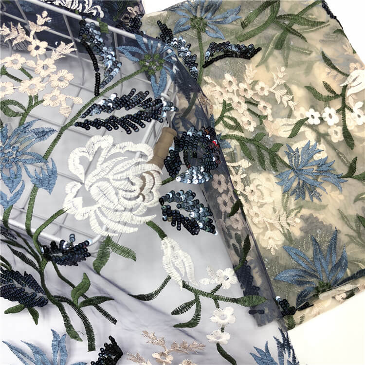 Embroidered Fabric Dress Sequin Polyester for Women's Wear Wholesale S