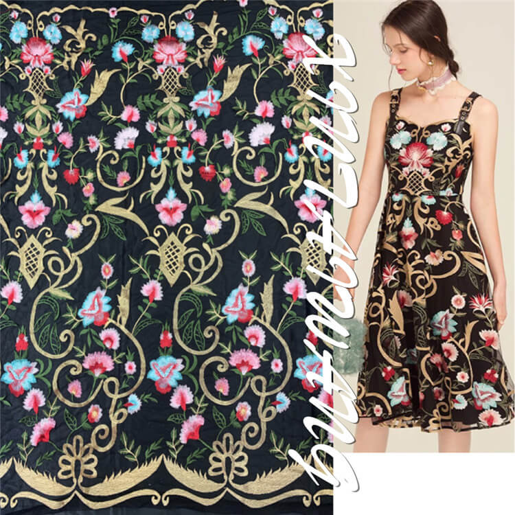 Embroidered Fabric Dress Evening Polyester for Women's Wear Wholesale