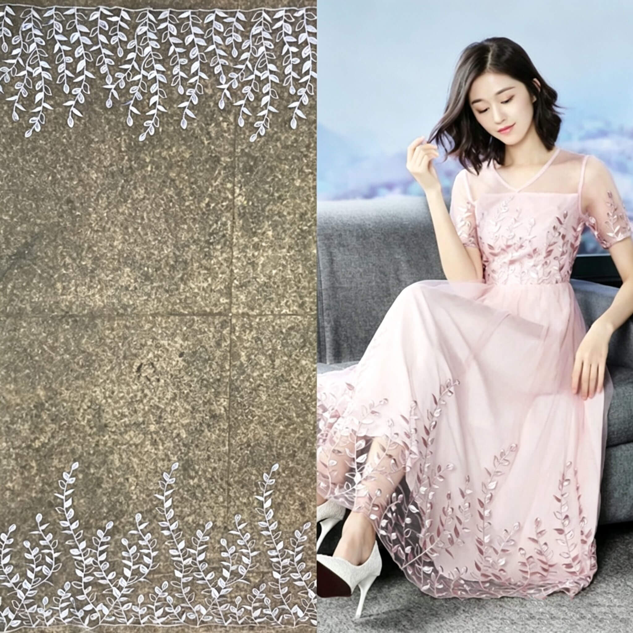 Embroidered Lace Dress Women's Polyester Embroidered Fabric for Women'