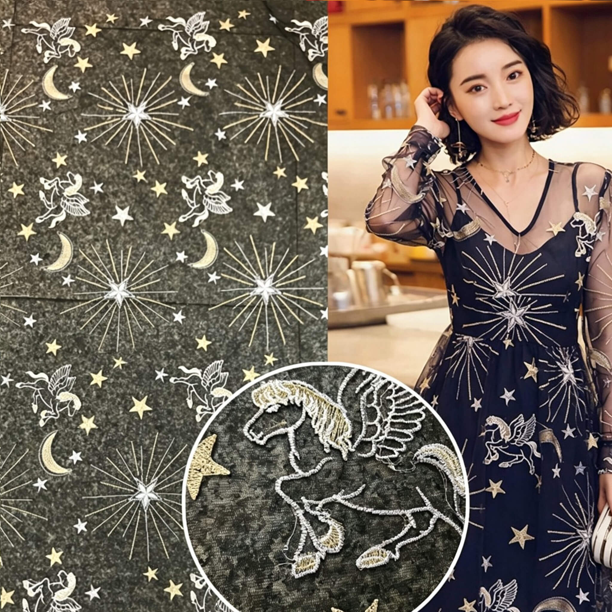 Embroidered Fabric Dress Women's Polyester for Women's Wear Wholesale