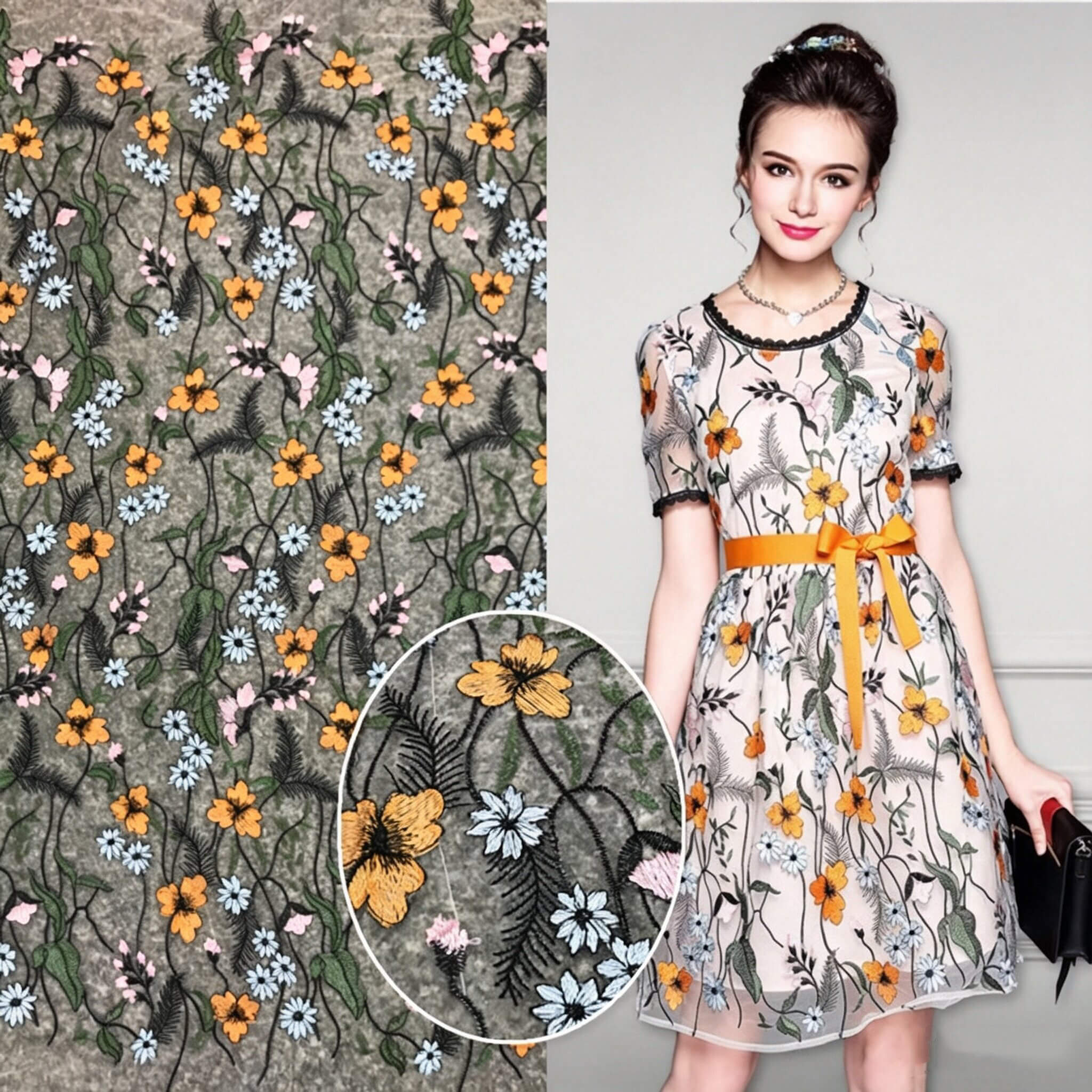 Embroidered Fabric Dress Women's Polyester for Women's Wear Wholesale