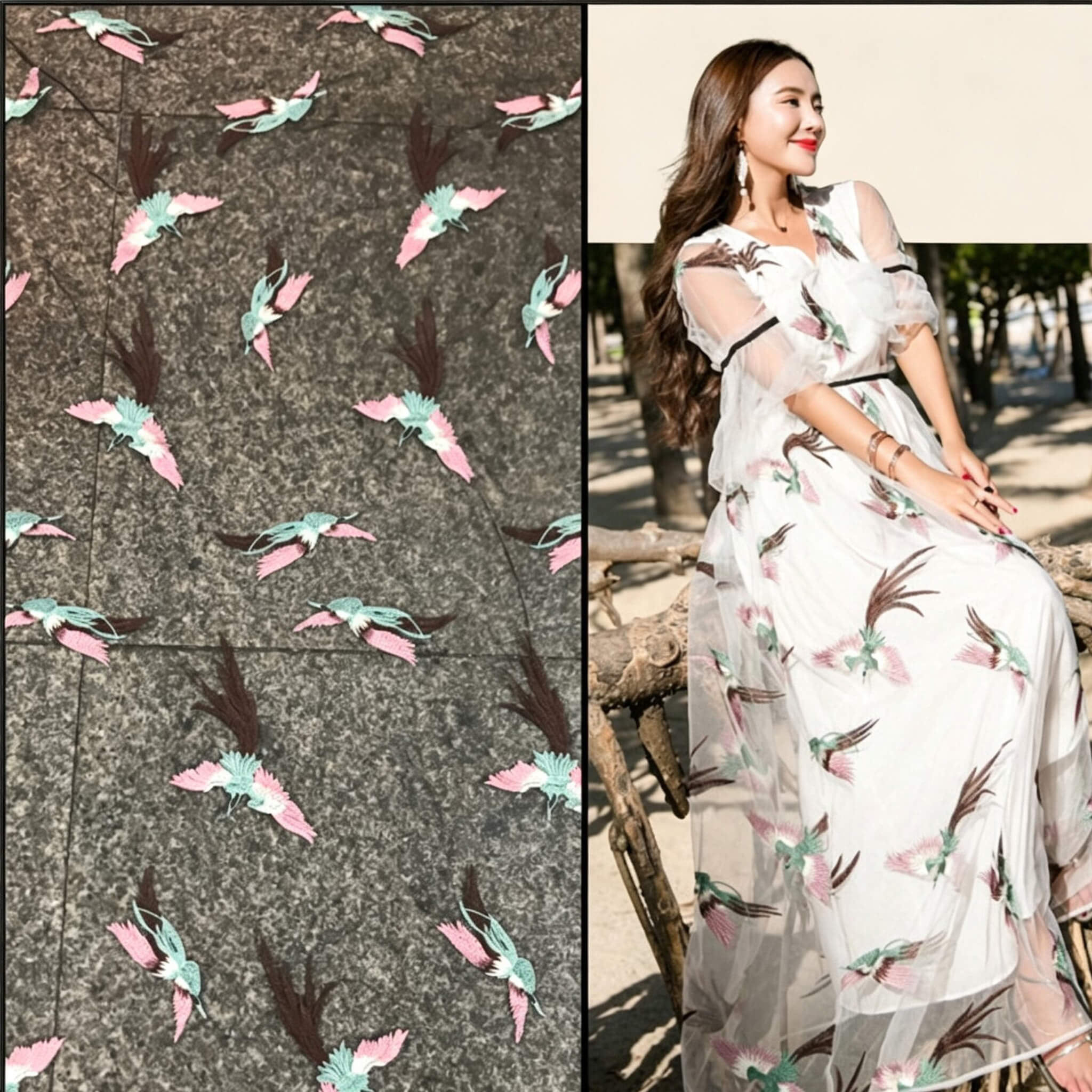 Bird Polyester Embroidered Fabric for Women's Wear Wholesale Supplier