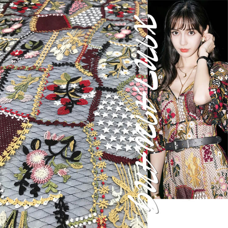 Embroidered Fabric Dress Women's Polyester for Women's Wear Wholesale