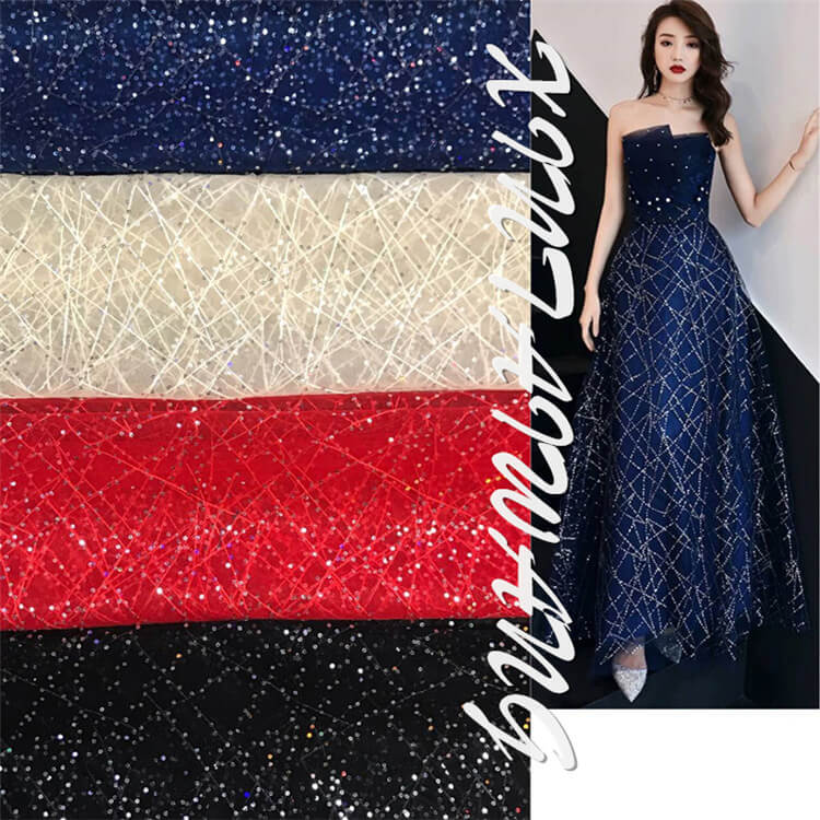 Dress Eyelet Sequin Embroidered Fabric for Women's Wear Wholesale Supp