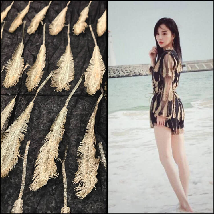 Embroidered Fabric 3D Feather Polyester Foil for Women's Wear Wholesal