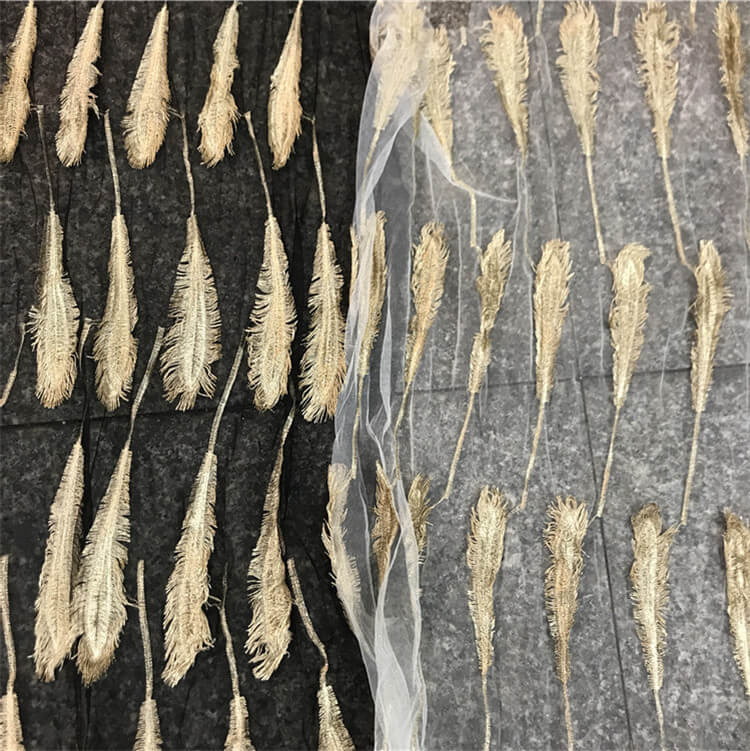 Embroidered Fabric 3D Feather Polyester Foil for Women's Wear Wholesal