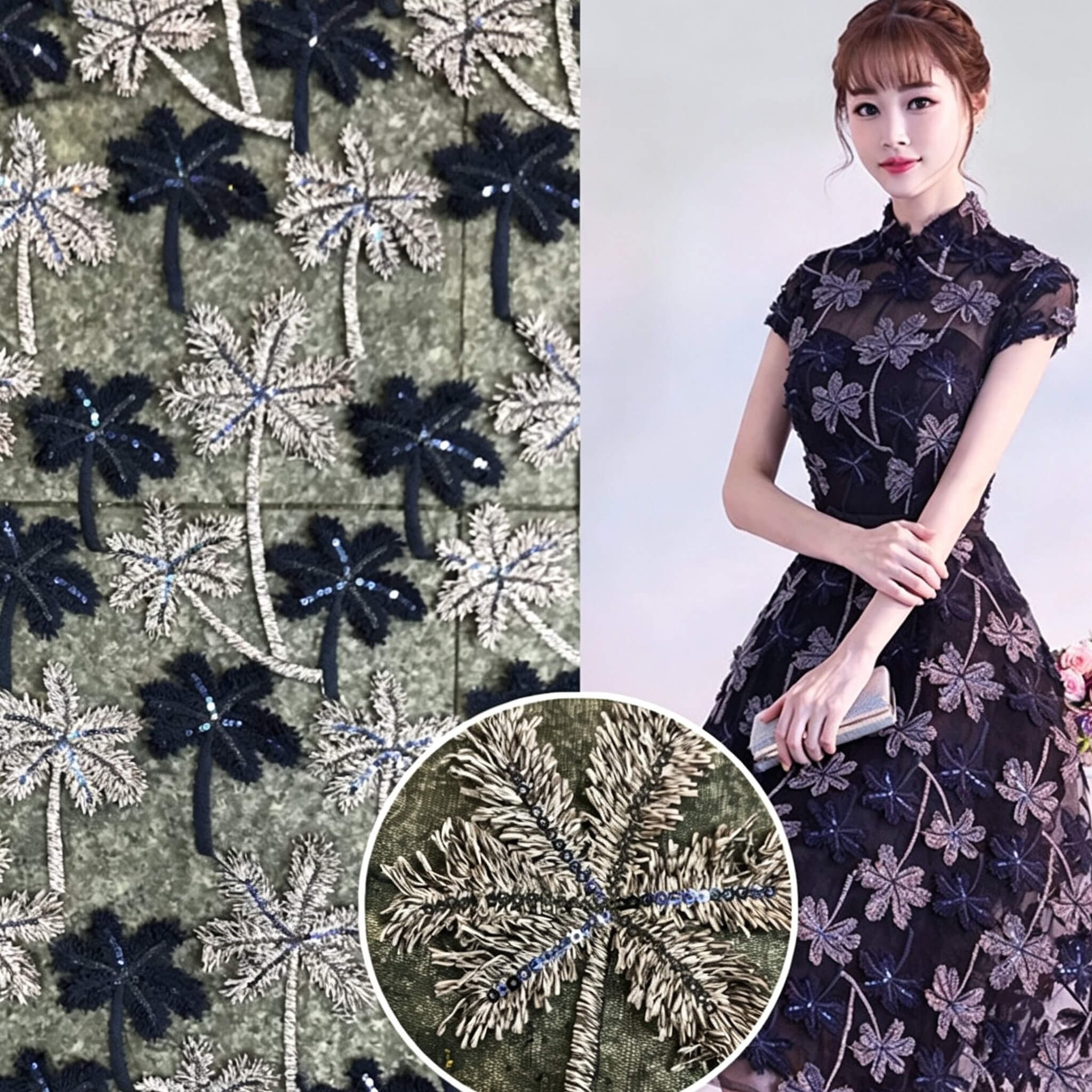 Embroidered Fabric Dress Leaf Polyester for Women's Wear Wholesale Sup