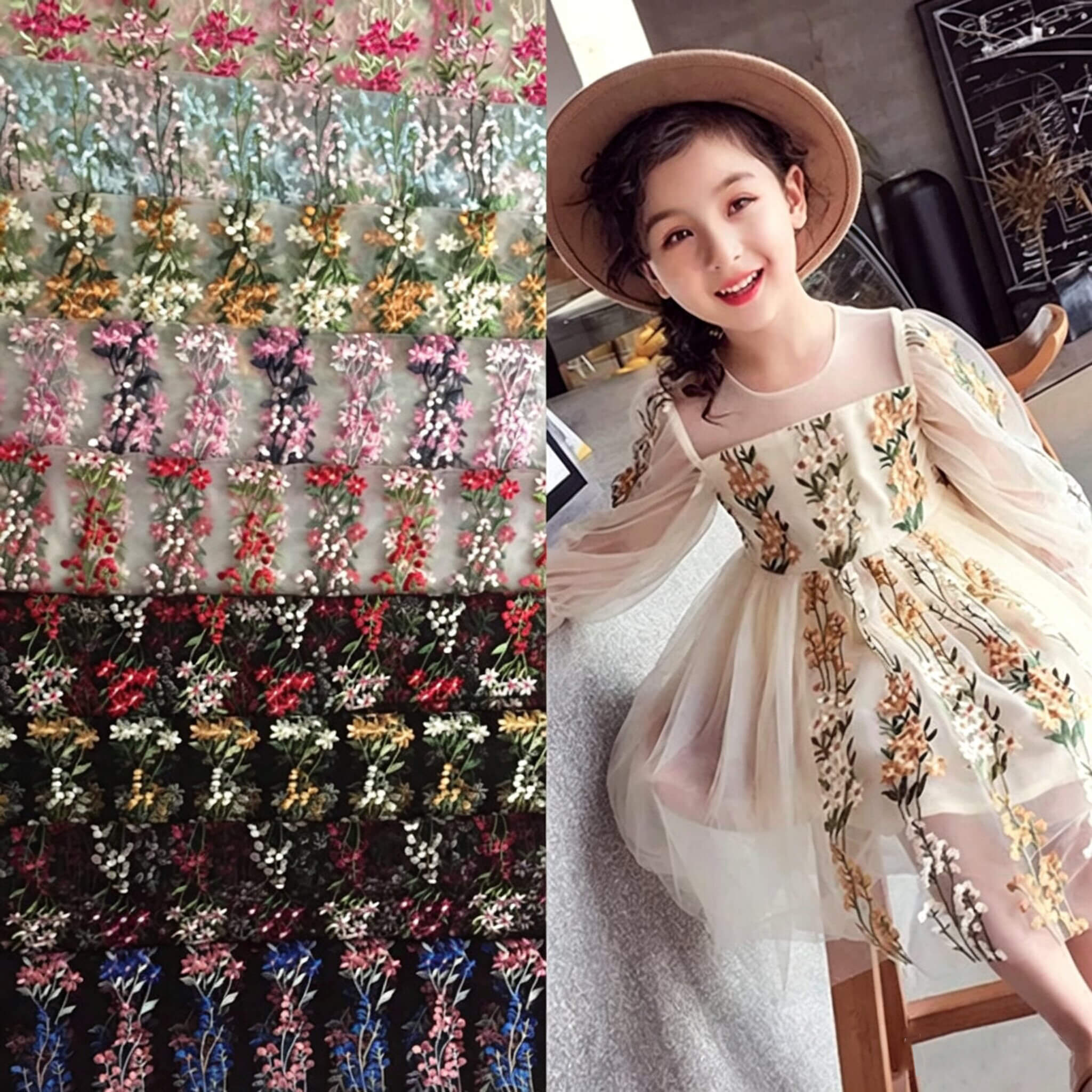 Embroidered Fabric Dress Kids Polyester for Women's Wear Wholesale Sup