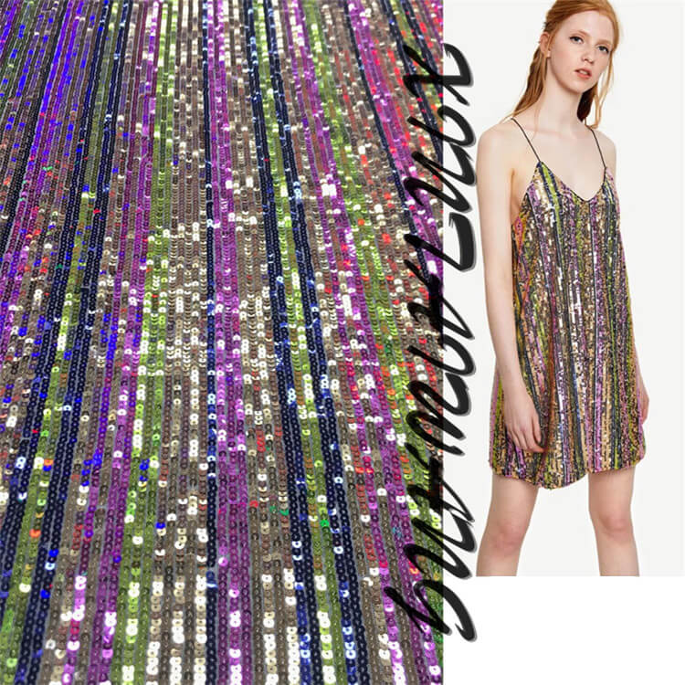 Sequin Evening Women's Polyester Embroidered Fabric for Women's Wear W