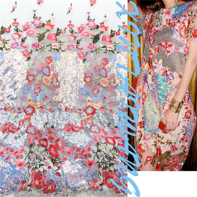 Dress Sequin Bridal Polyester Embroidered Fabric for Women's Wear Whol