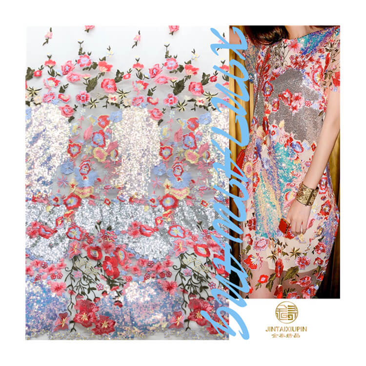Dress Sequin Bridal Polyester Embroidered Fabric for Women's Wear Whol 5