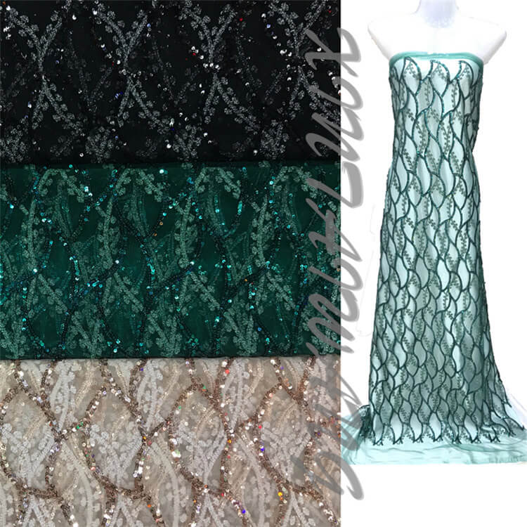 Dress Sequin Evening Embroidered Fabric for Women's Wear Wholesale Sup
