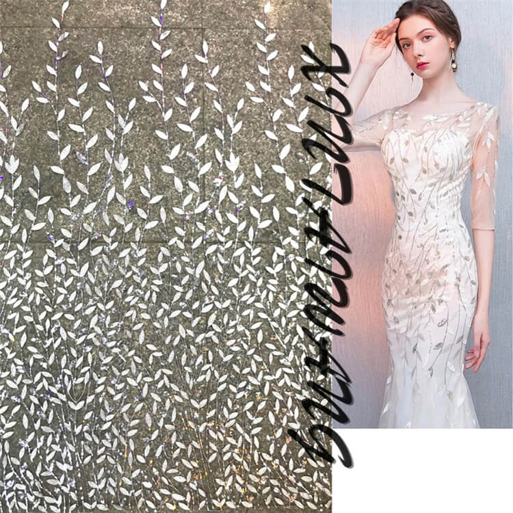 Sequin Evening Women's Polyester Embroidered Fabric for Women's Wear W