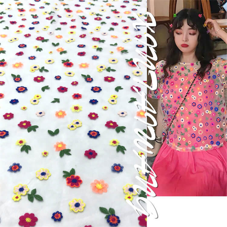 Embroidered Lace Dress Floral Polyester Embroidered Fabric for Women's
