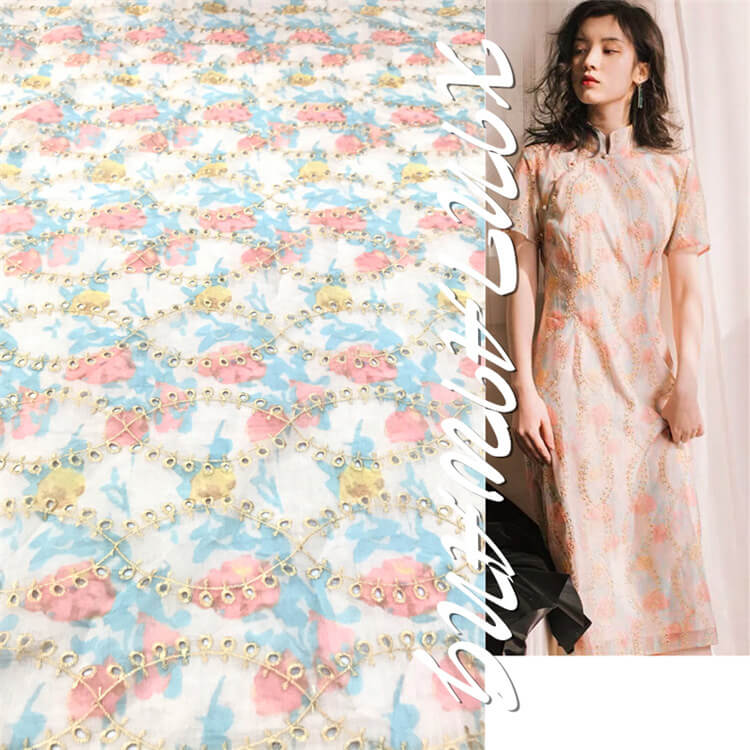 Embroidered Fabric Dress Printed Polyester for Women's Wear Wholesale