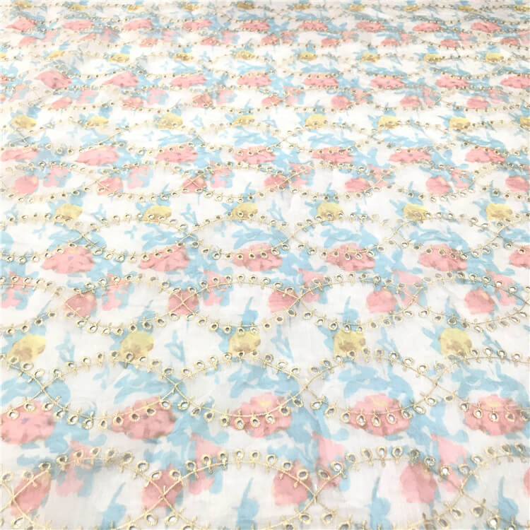 Embroidered Fabric Dress Printed Polyester for Women's Wear Wholesale