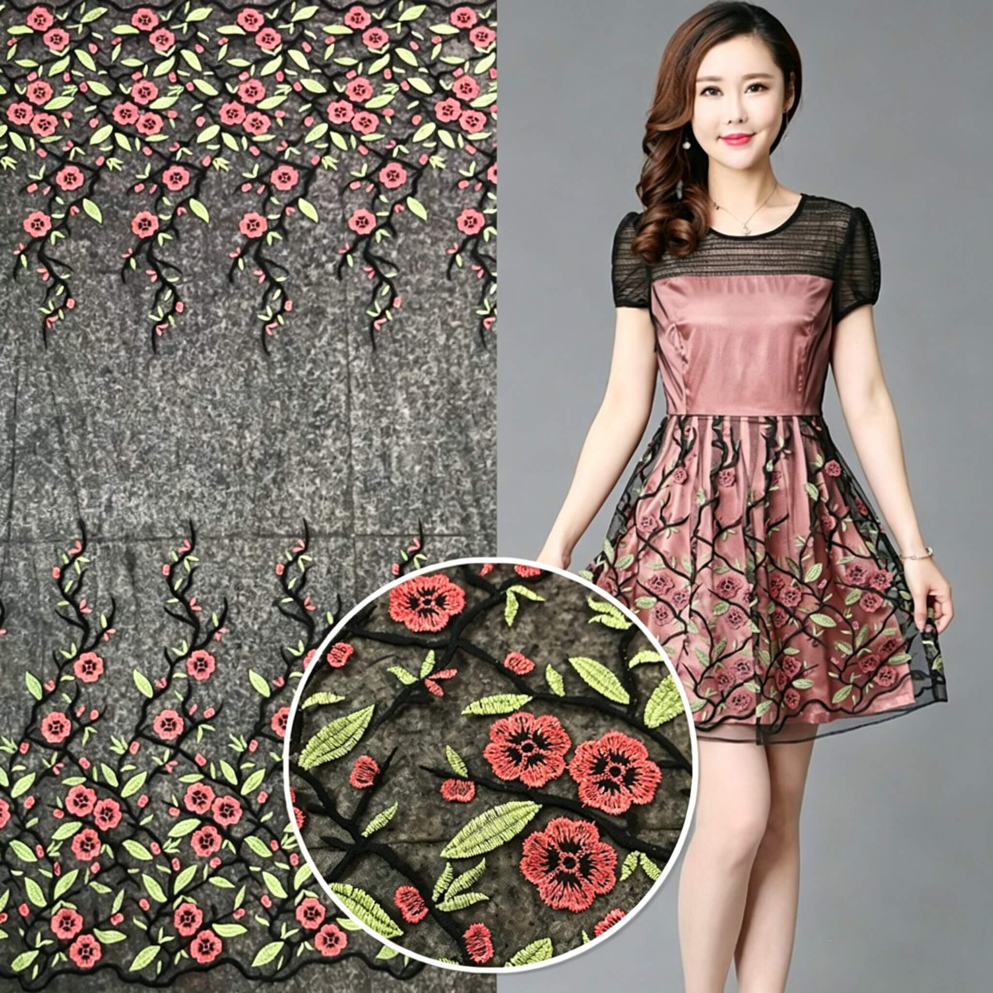 Double Edge Placement Evening Polyester Embroidered Fabric for Women's